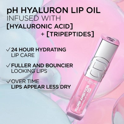 L'Oreal Paris Plump Ambition Hyaluron pH Lip Oil Plumping Lip Gloss Coral 0.16 fl oz - New - PhishStones Products