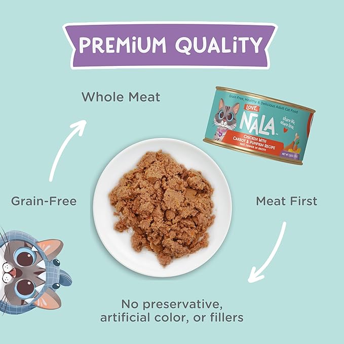 LOVE, NALA - Natural Adult Cat Wet Food - Pate Chicken with Carrot & Pumpkin Recipe - Grain Free, Non - GMO, Lean Protein, Digestive Fiber Blend, Added Minerals & Vitamins - 12 Pack 2.4 lbs. - PhishStones Products