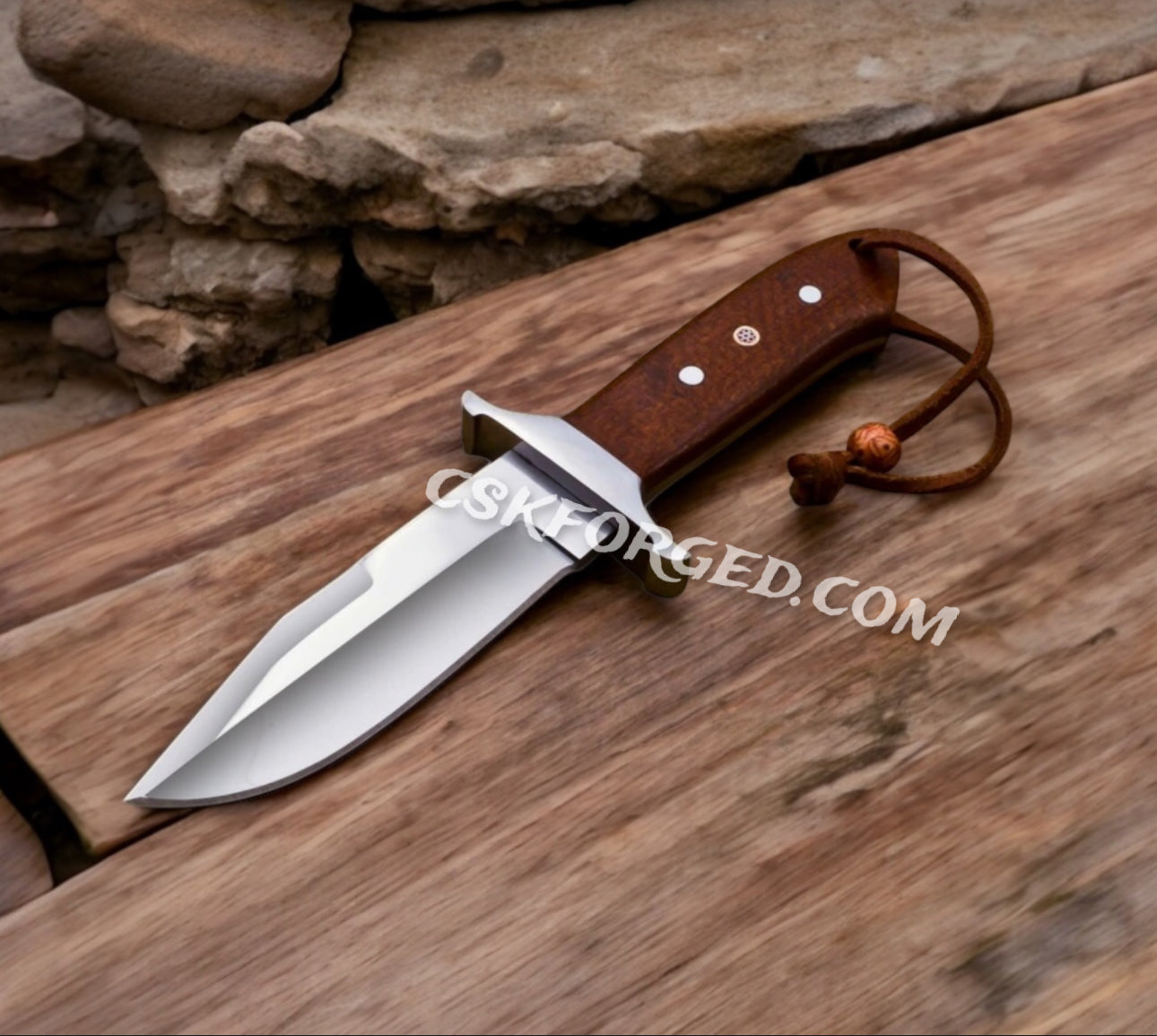 Loveless Style D2 Steel Knife - Brown Micarta Handle With Leather Sheath - PhishStones Products