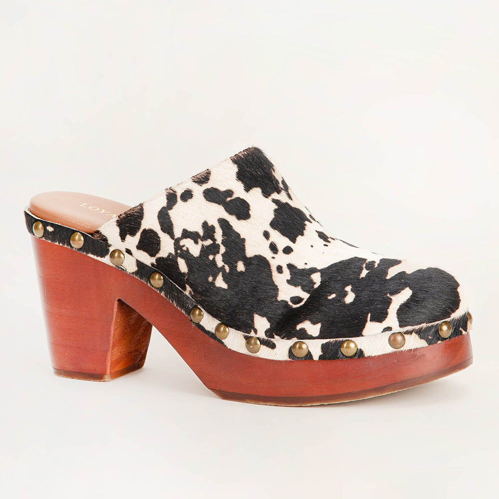 Loyal West Carlotta Trail Clogs Black And White Cowhide - PhishStones Products