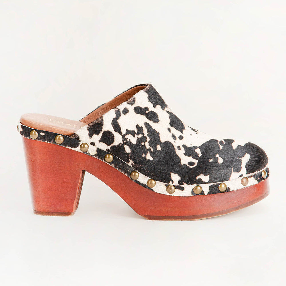 Loyal West Carlotta Trail Clogs Black And White Cowhide - PhishStones Products