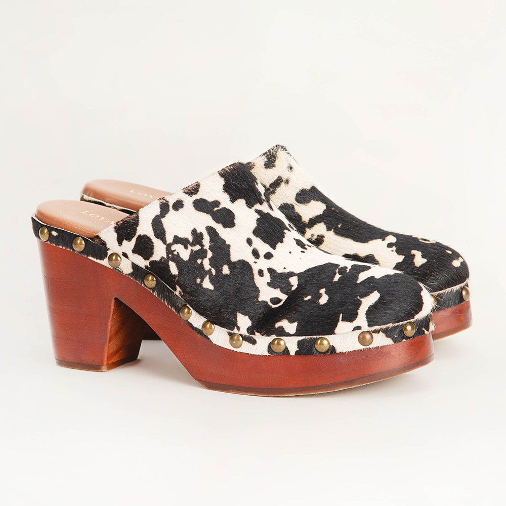 Loyal West Carlotta Trail Clogs Black And White Cowhide - PhishStones Products
