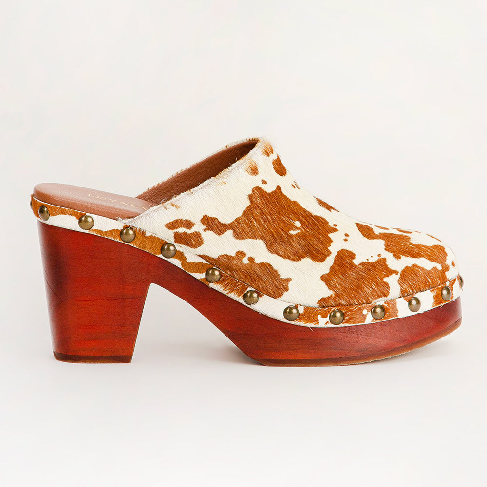 Loyal West Carlotta Trail Clogs Brown And White Cowhide - PhishStones Products
