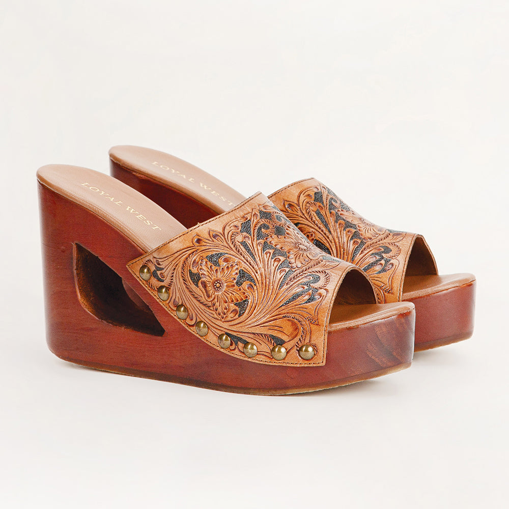 Loyal West Desert Wanderer Sandals - Dark Brown Handtooled Leather - PhishStones Products