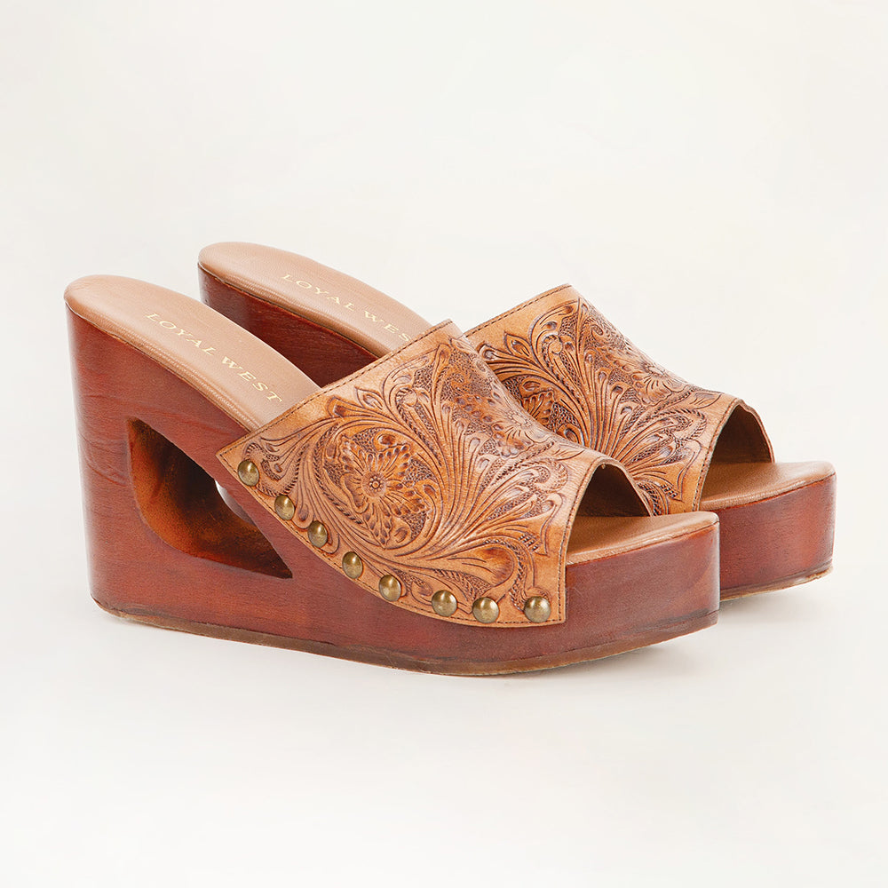 Loyal West Desert Wanderer Sandals - Light Brown Handtooled Leather - PhishStones Products