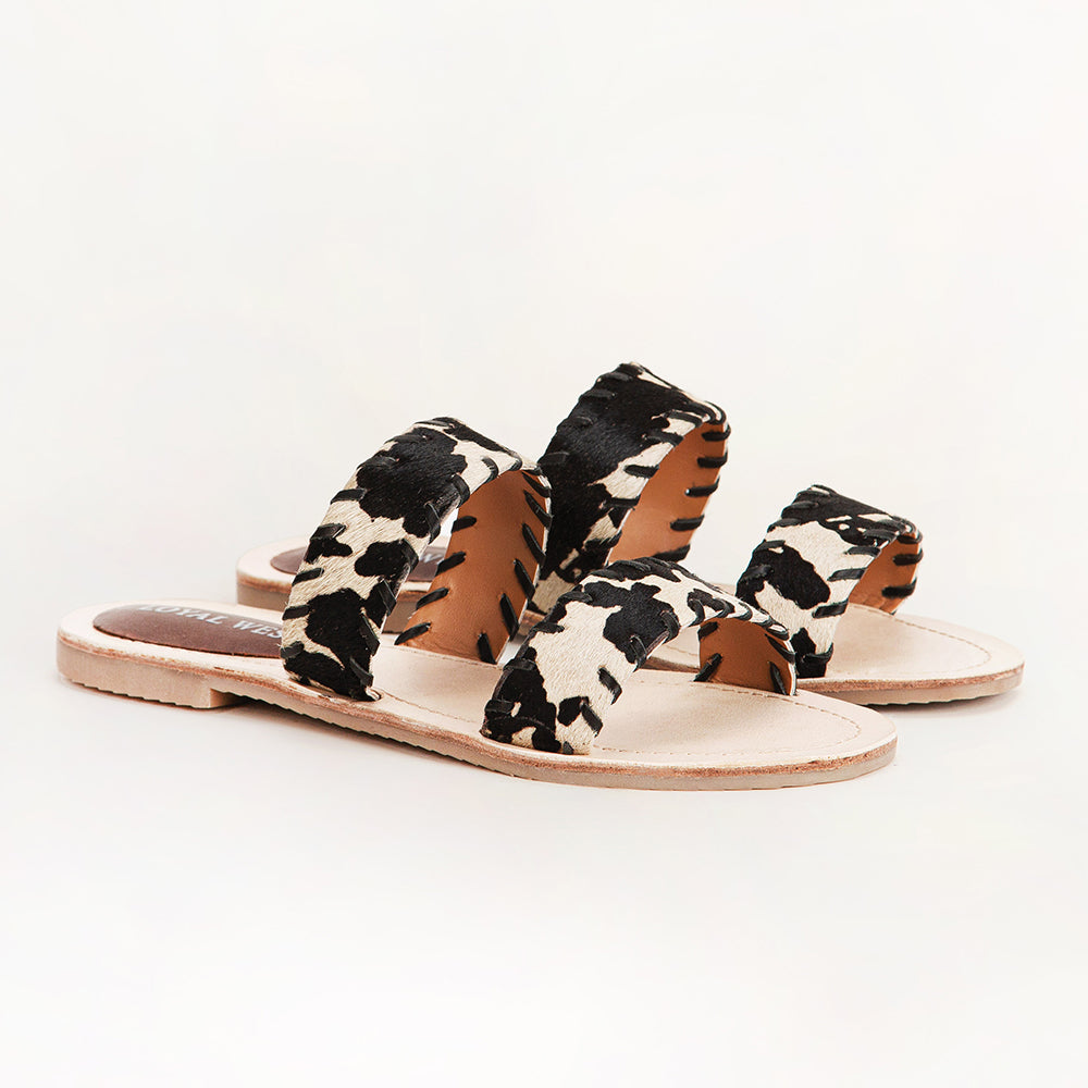 Loyal West Mesa Wanderer Sandals - Black And White Cowhide - PhishStones Products