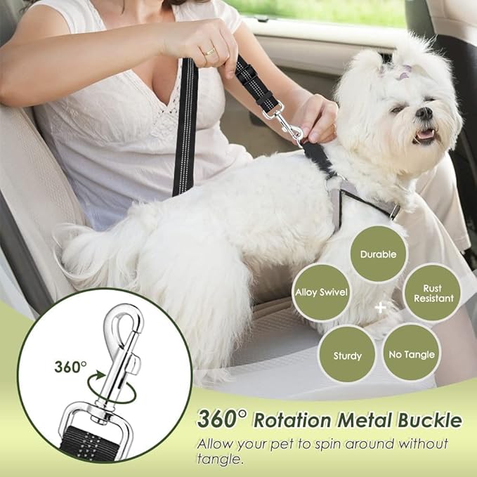 Lukovee Dog Seat Belt - Adjustable Dog Car Harness for Large, Medium & Small Dogs, Soft Padded & Breathable Mesh Dog Seatbelt with Car Vehicle Connector Strap (Black, XX - Small) - PhishStones Products