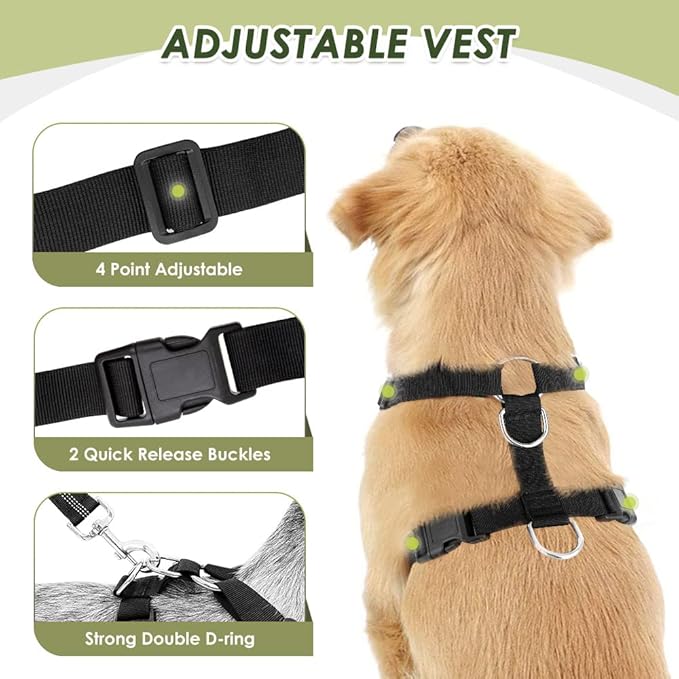 Lukovee Dog Seat Belt - Adjustable Dog Car Harness for Large, Medium & Small Dogs, Soft Padded & Breathable Mesh Dog Seatbelt with Car Vehicle Connector Strap (Black, XX - Small) - PhishStones Products