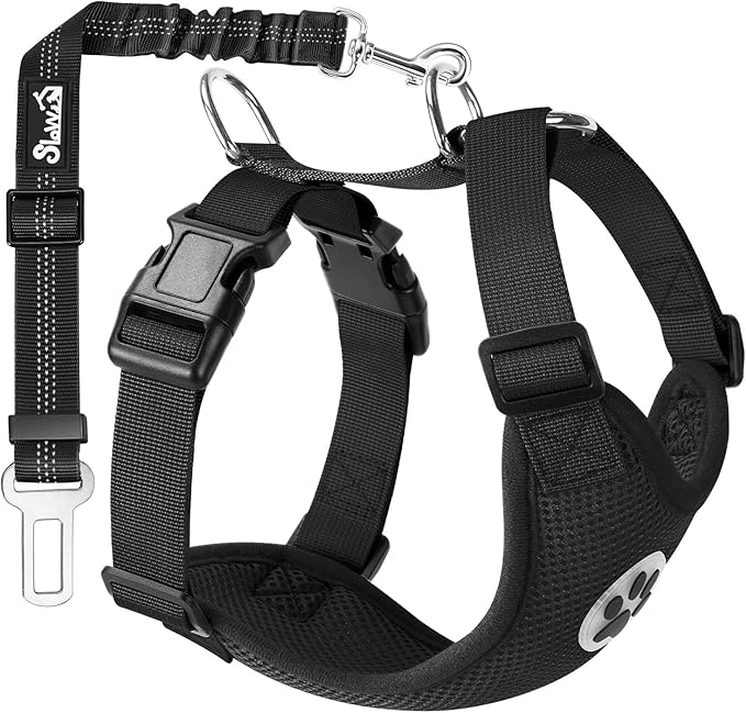 Lukovee Dog Seat Belt - Adjustable Dog Car Harness for Large, Medium & Small Dogs, Soft Padded & Breathable Mesh Dog Seatbelt with Car Vehicle Connector Strap (Black, XX - Small) - PhishStones Products