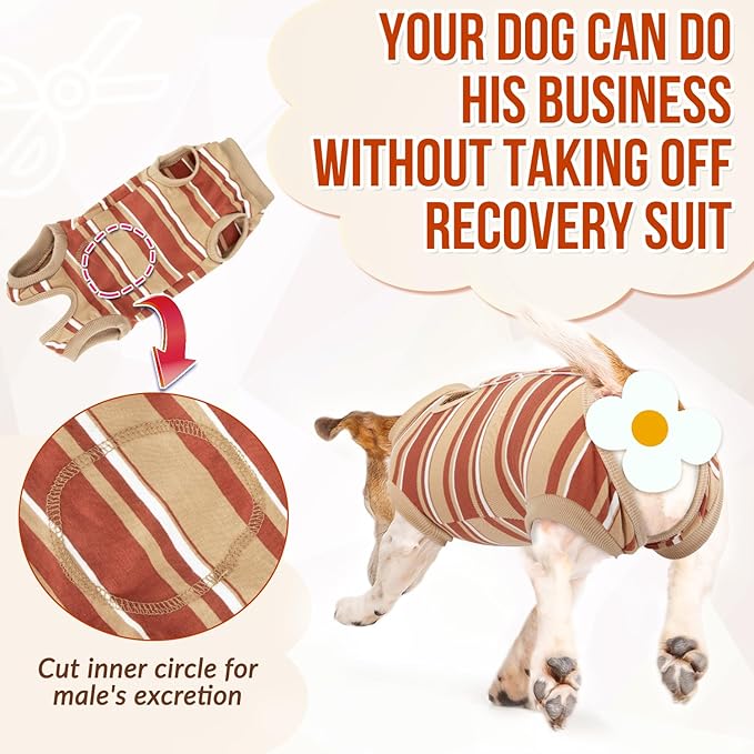 Lukovee Recovery Suit for Dogs, Onesie Surgery Recovery Suit for Female Male Dogs, Abdominal Wounds Cone E - Collar Alternative Prevent Licking Spay Recovery Suit (Brown Stripes,S) - PhishStones Products