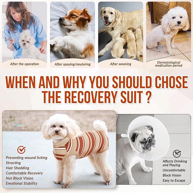 Lukovee Recovery Suit for Dogs, Onesie Surgery Recovery Suit for Female Male Dogs, Abdominal Wounds Cone E - Collar Alternative Prevent Licking Spay Recovery Suit (Brown Stripes,S) - PhishStones Products