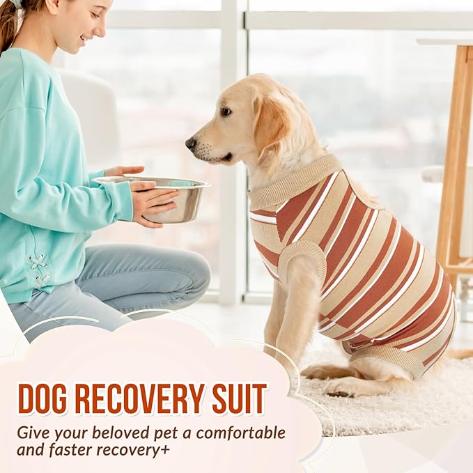 Lukovee Recovery Suit for Dogs, Onesie Surgery Recovery Suit for Female Male Dogs, Abdominal Wounds Cone E - Collar Alternative Prevent Licking Spay Recovery Suit (Brown Stripes,S) - PhishStones Products