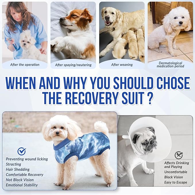 Lukovee Recovery Suit for Dogs, Onesie Surgery Recovery Suit for Female Male Dogs, Abdominal Wounds Cone E - Collar Alternative Prevent Licking Spay Recovery Suit (TBL,L) - PhishStones Products