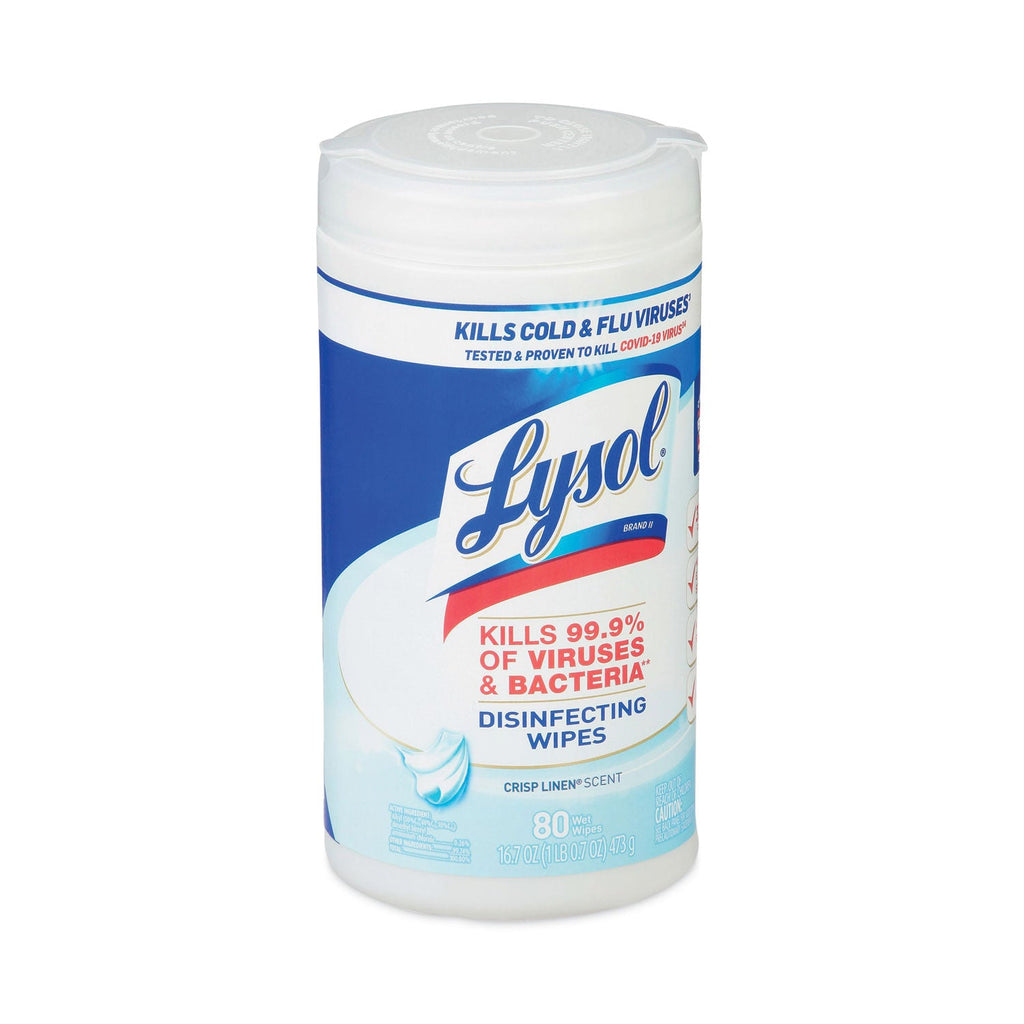 LYSOL Disinfecting Wipes, 7 x 7.25, Crisp Linen, 80 Wipes/Canister - PhishStones Products