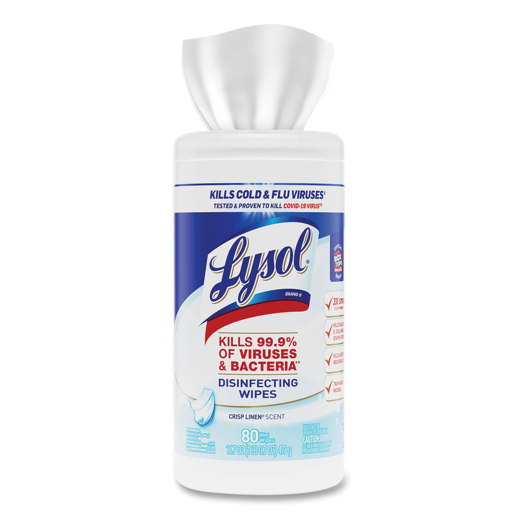 LYSOL Disinfecting Wipes, 7 x 7.25, Crisp Linen, 80 Wipes/Canister - PhishStones Products
