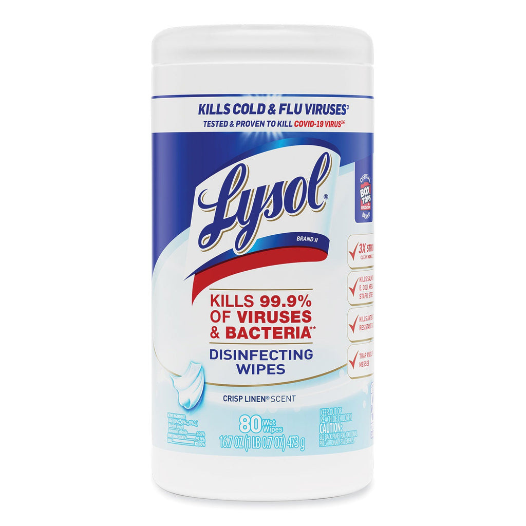 LYSOL Disinfecting Wipes, 7 x 7.25, Crisp Linen, 80 Wipes/Canister - PhishStones Products