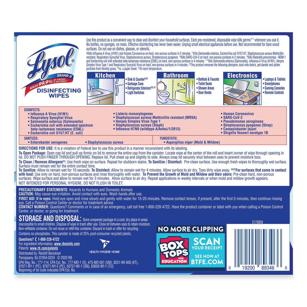 LYSOL Disinfecting Wipes, 7 x 7.25, Crisp Linen, 80 Wipes/Canister - PhishStones Products