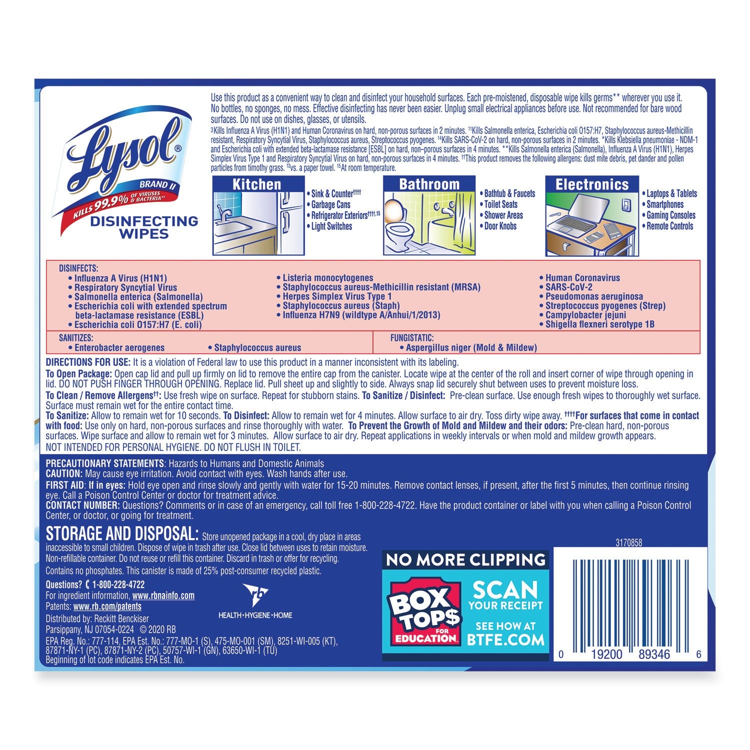 LYSOL Disinfecting Wipes, 7 x 7.25, Crisp Linen, 80 Wipes/Canister - PhishStones Products