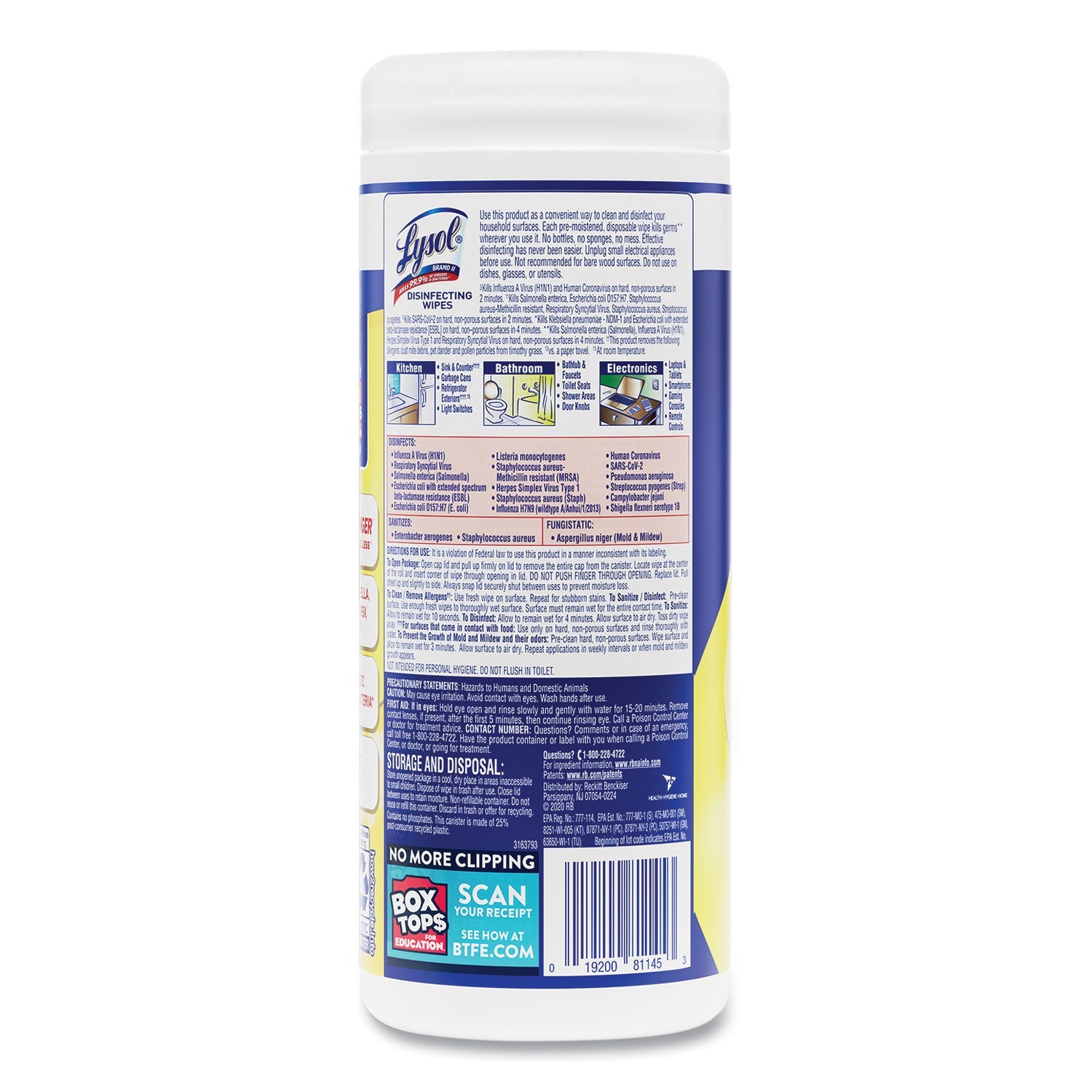 LYSOL Disinfecting Wipes, 7 x 7.25, Lemon and Lime Blossom, 35 Wipes/Canister - PhishStones Products