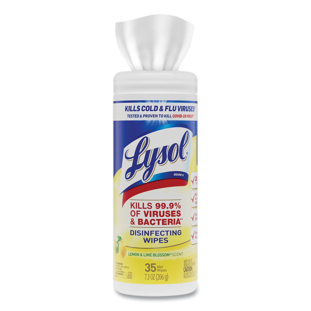LYSOL Disinfecting Wipes, 7 x 7.25, Lemon and Lime Blossom, 35 Wipes/Canister - PhishStones Products