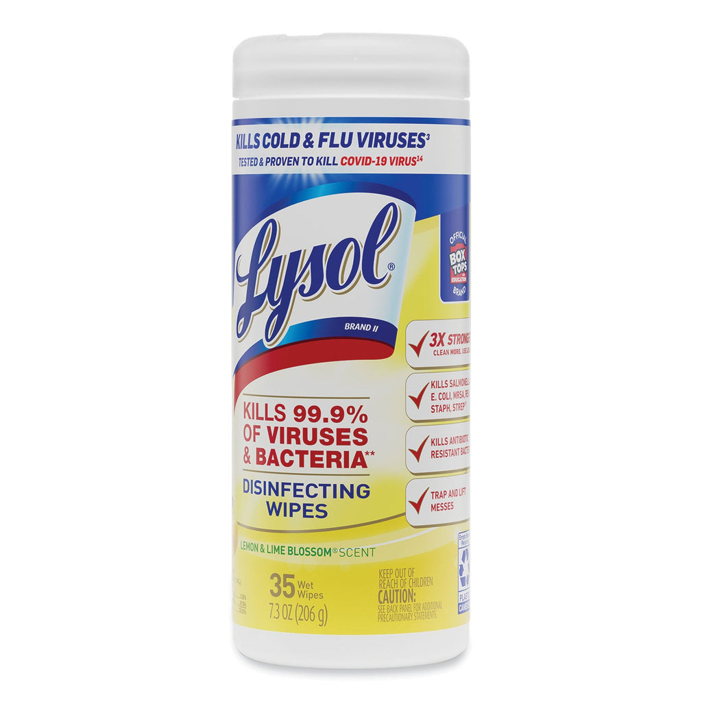 LYSOL Disinfecting Wipes, 7 x 7.25, Lemon and Lime Blossom, 35 Wipes/Canister - PhishStones Products