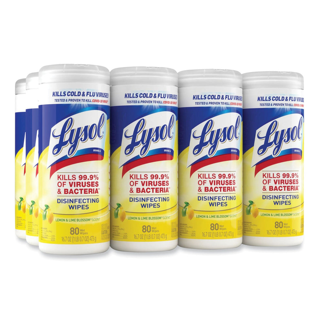 LYSOL Disinfecting Wipes, 7 x 7.25, Lemon and Lime Blossom, 35 Wipes/Canister - PhishStones Products