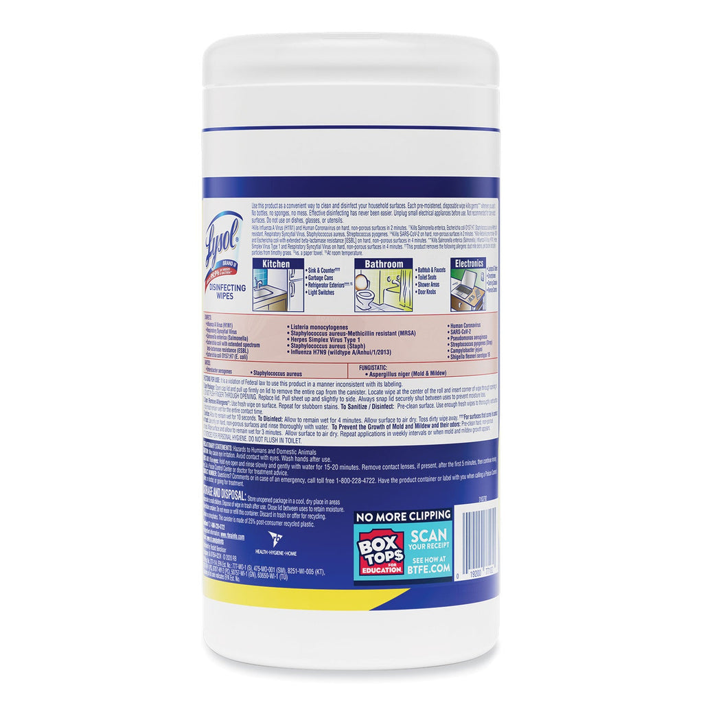 LYSOL Disinfecting Wipes, 7 x 7.25, Lemon and Lime Blossom, 80 Wipes/Canister - PhishStones Products