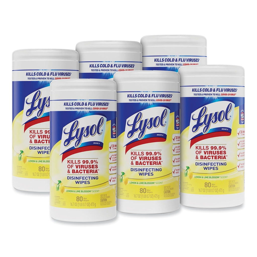 LYSOL Disinfecting Wipes, 7 x 7.25, Lemon and Lime Blossom, 80 Wipes/Canister - PhishStones Products