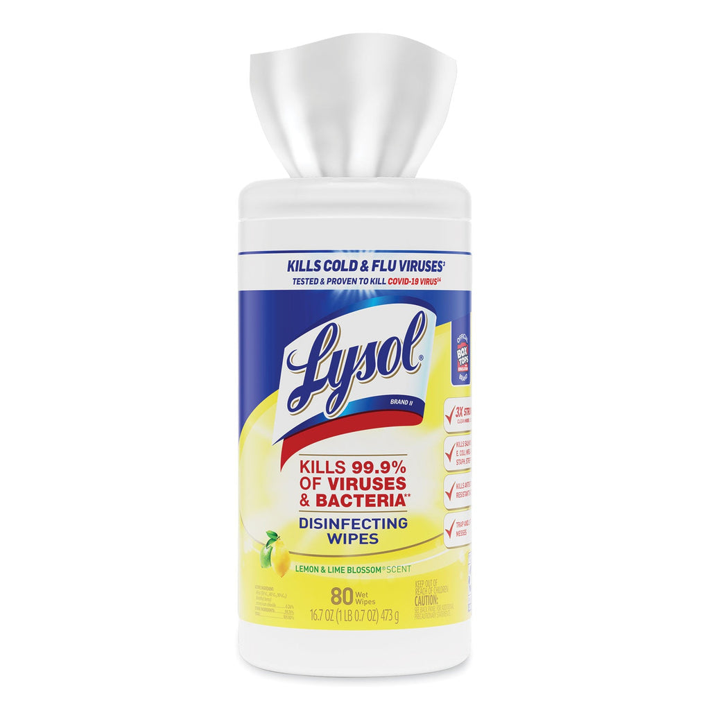 LYSOL Disinfecting Wipes, 7 x 7.25, Lemon and Lime Blossom, 80 Wipes/Canister - PhishStones Products