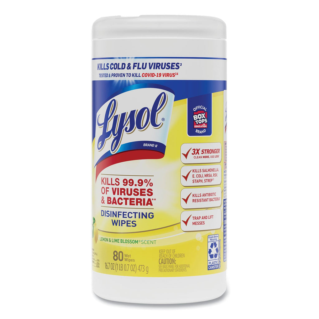 LYSOL Disinfecting Wipes, 7 x 7.25, Lemon and Lime Blossom, 80 Wipes/Canister - PhishStones Products