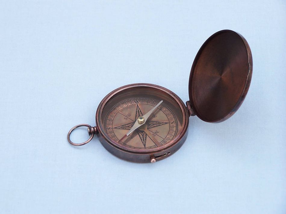 Antique Copper Gentlemen's Compass With Rosewood Box 4""
