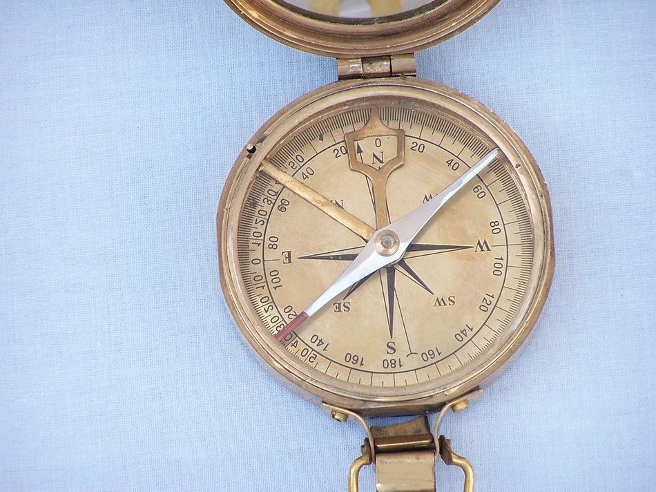 Antique Brass Clinometer Compass with Rosewood Box 4""