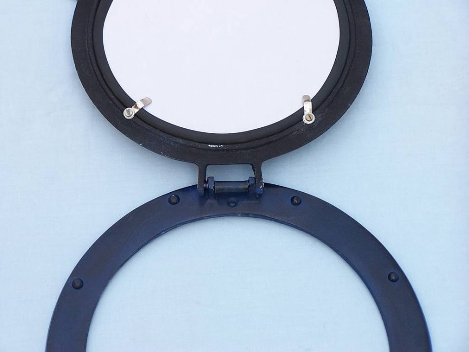 Rustic Blue Aluminum Deluxe Class Decorative Ship Porthole Mirror 12""