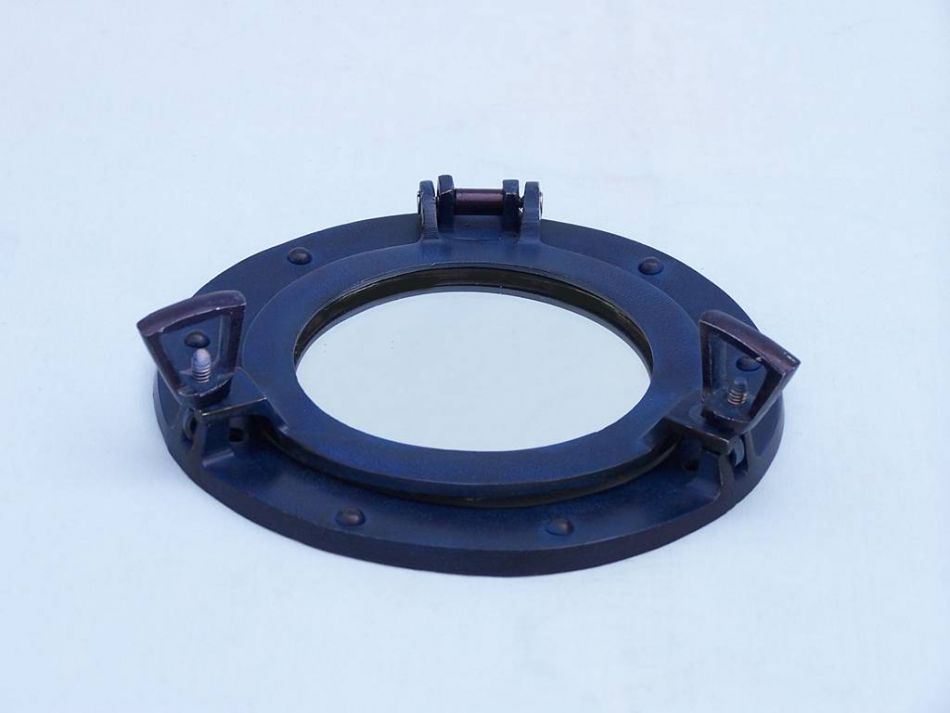 Rustic Blue Aluminum Deluxe Class Decorative Ship Porthole Mirror 8""