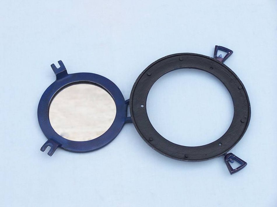 Rustic Blue Aluminum Deluxe Class Decorative Ship Porthole Mirror 8""