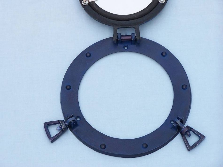 Rustic Blue Aluminum Deluxe Class Decorative Ship Porthole Mirror 8""