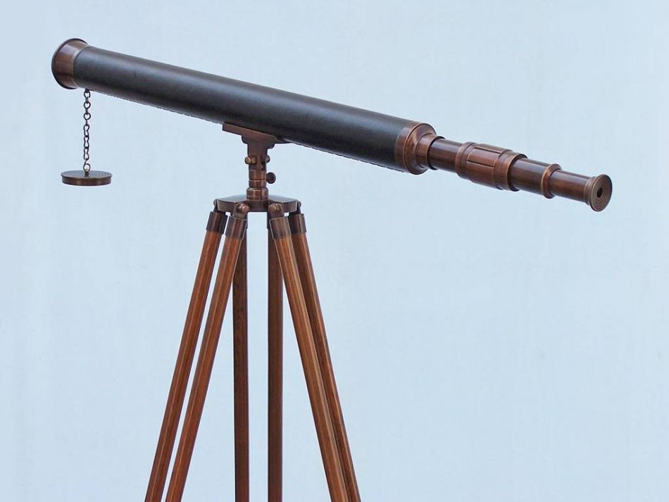 Floor Standing Bronzed With Leather Harbor Master Telescope 60""