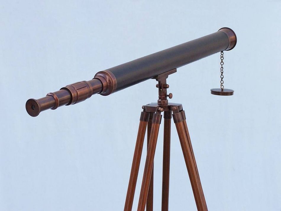 Floor Standing Bronzed With Leather Harbor Master Telescope 60""