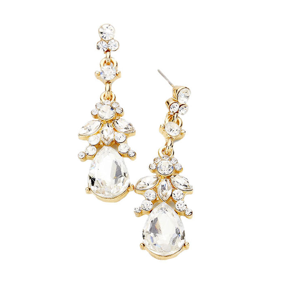 Marquise Crystal Teardrop Accented Evening Earrings