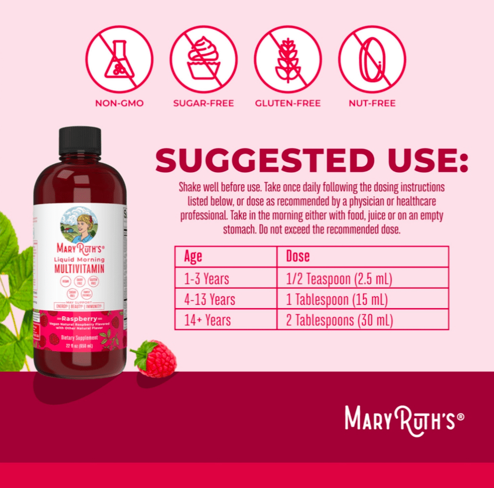 MaryRuth's Liquid Morning Multivitamin, Raspberry, 22 fl. oz., 2 pk. - PhishStones Products