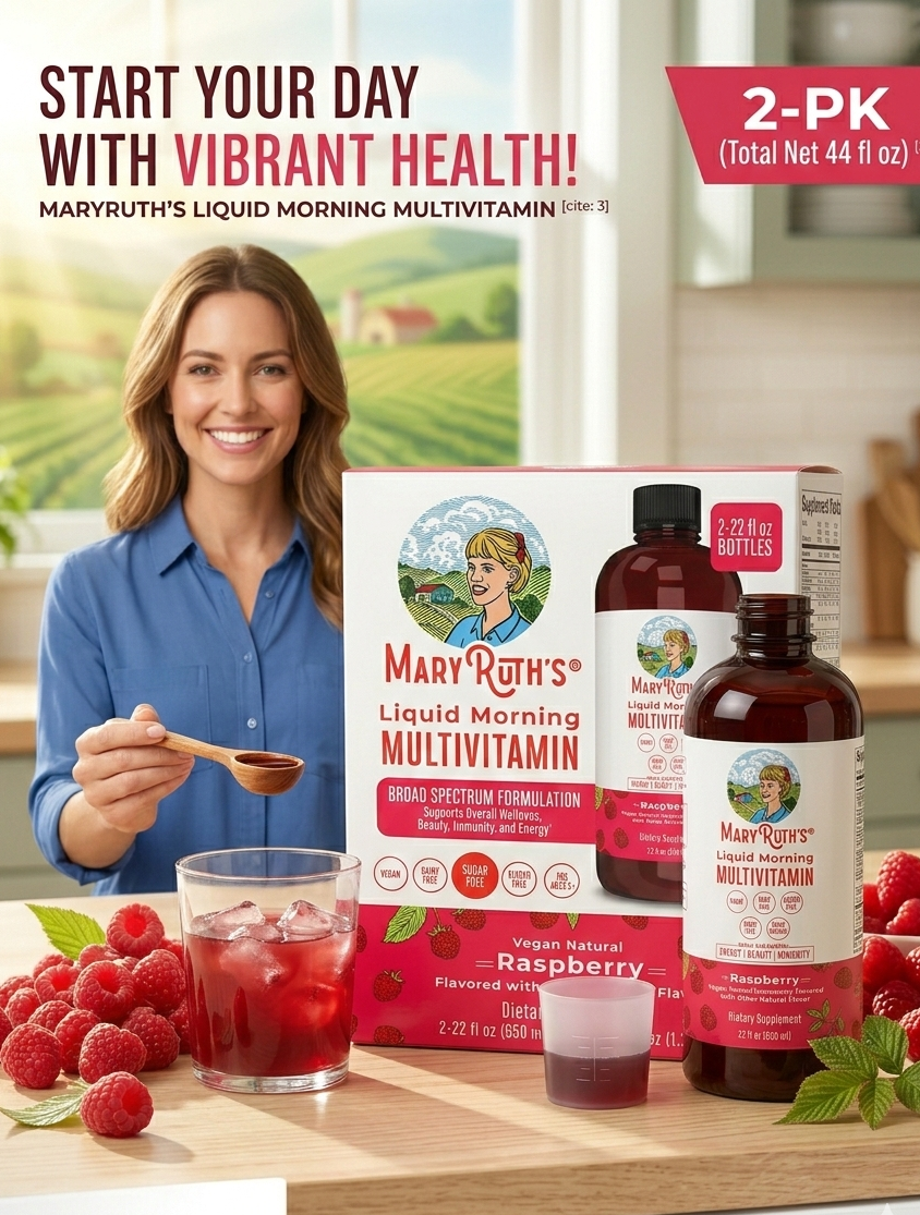 MaryRuth's Liquid Morning Multivitamin, Raspberry, 22 fl. oz., 2 pk. - PhishStones Products