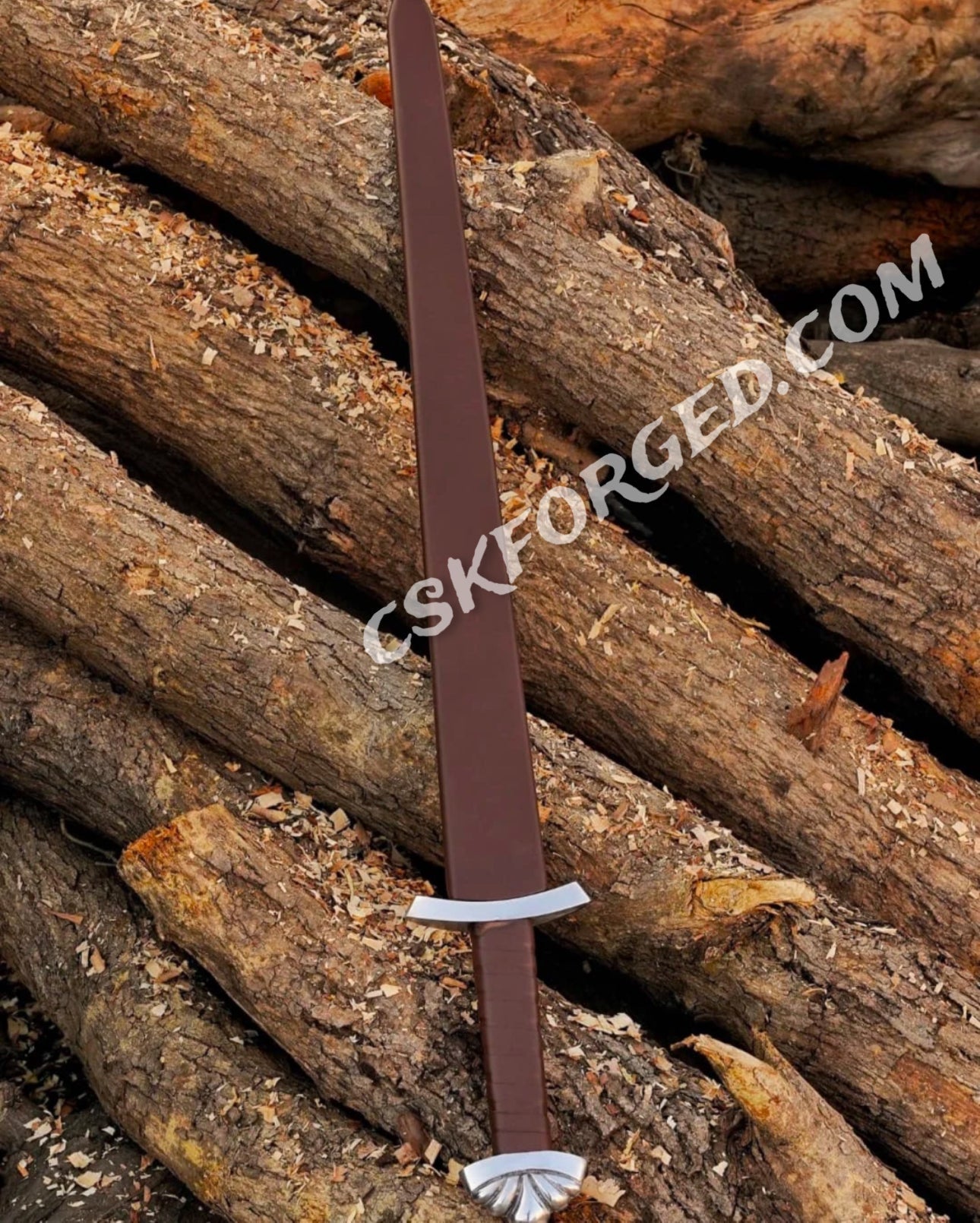 Medieval D2 Tool Steel Viking Sword - Custom Northmen Design with Leather - Wrapped Wooden Scabbard - PhishStones Products