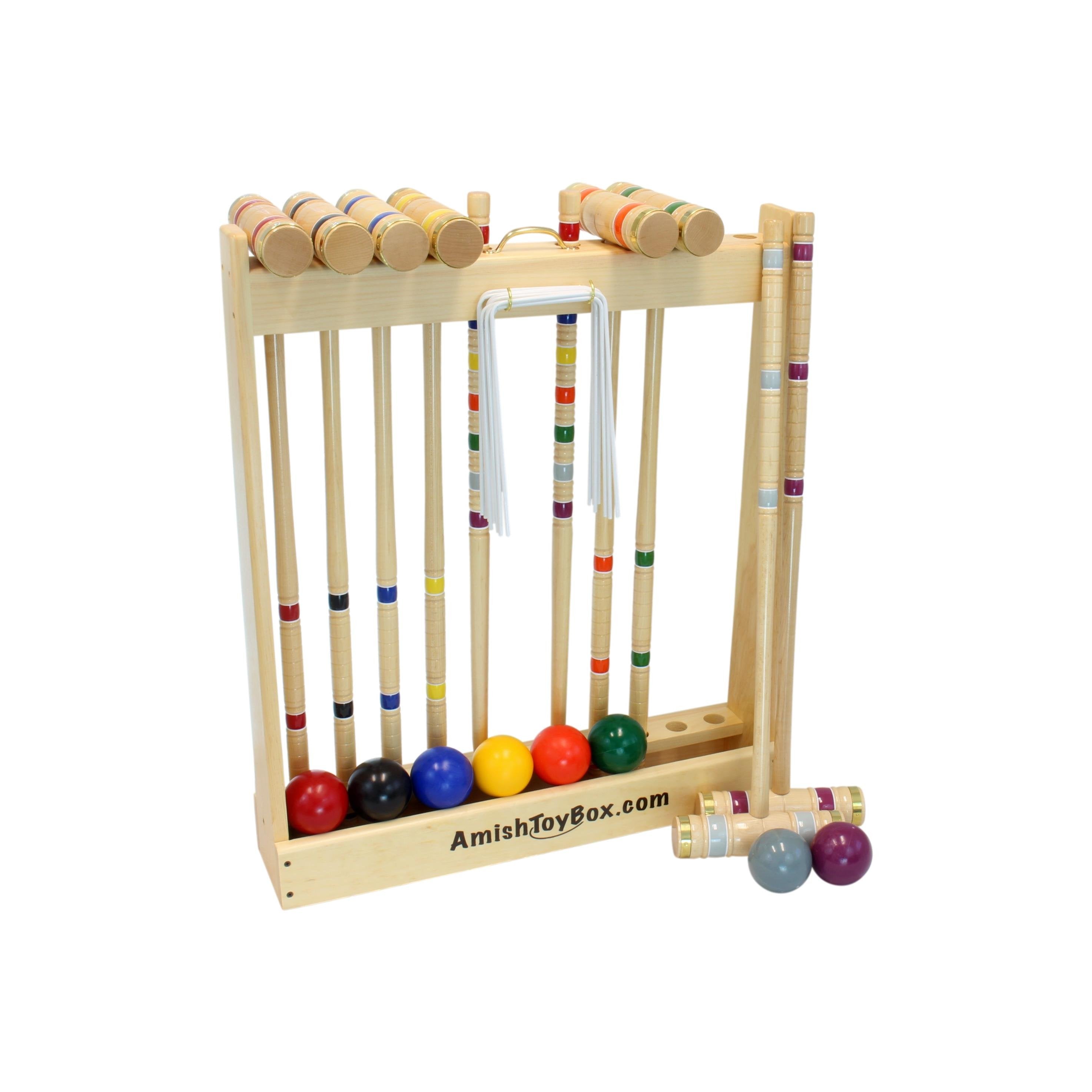 Deluxe 8-Player Croquet Game Set - Choose a Storage Option - Wooden Holder or Duffel Carry Bag
