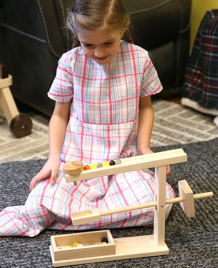 Wooden Marble Roller Machine Toy, Child-Safe Maple/Walnut Finish