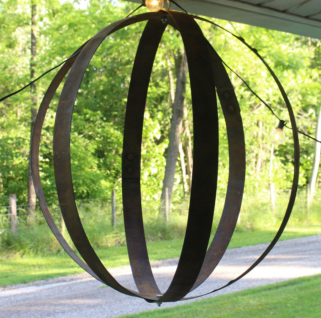 Rustic Hanging Plant Holder, Made with Reclaimed Barrel Rings