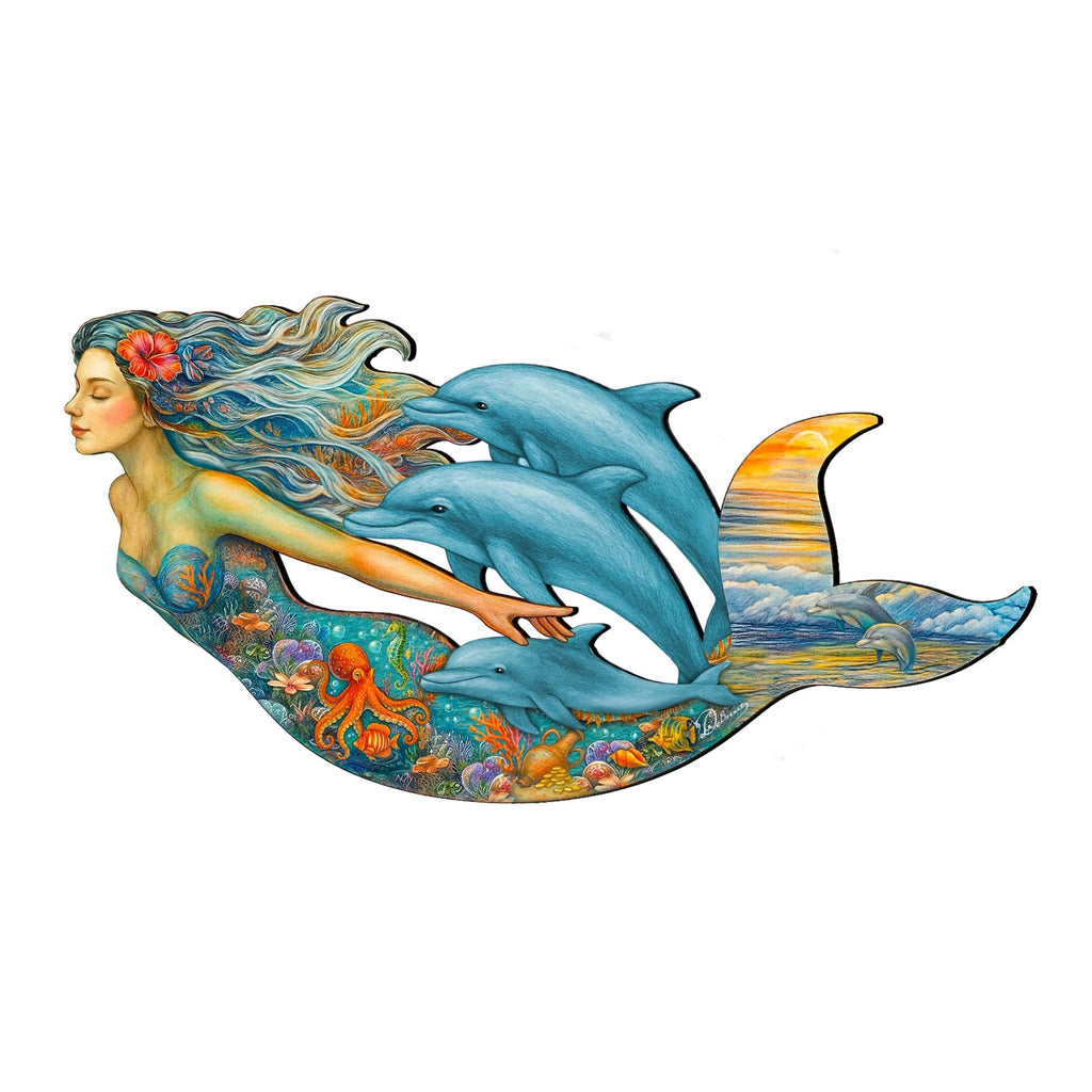 Mermaid & Dolphins Coastal Door Hanger - Handcrafted Ocean Fantasy Art Decor by G. DeBrekht - Coastal Holiday Decor - 81985143H - PhishStones Products
