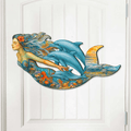 Mermaid & Dolphins Coastal Door Hanger - Handcrafted Ocean Fantasy Art Decor by G. DeBrekht - Coastal Holiday Decor - 81985143H - PhishStones Products