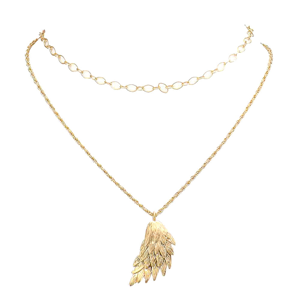 Metal Angel Wing Pendant Accented Necklace