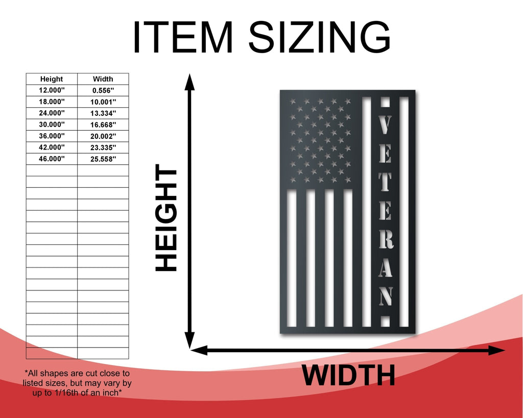 Metal Veteran USA Flag Wall Art | Veterans Patriotic | Indoor Outdoor | Up to 36" | Over 20 Color Options - PhishStones Products