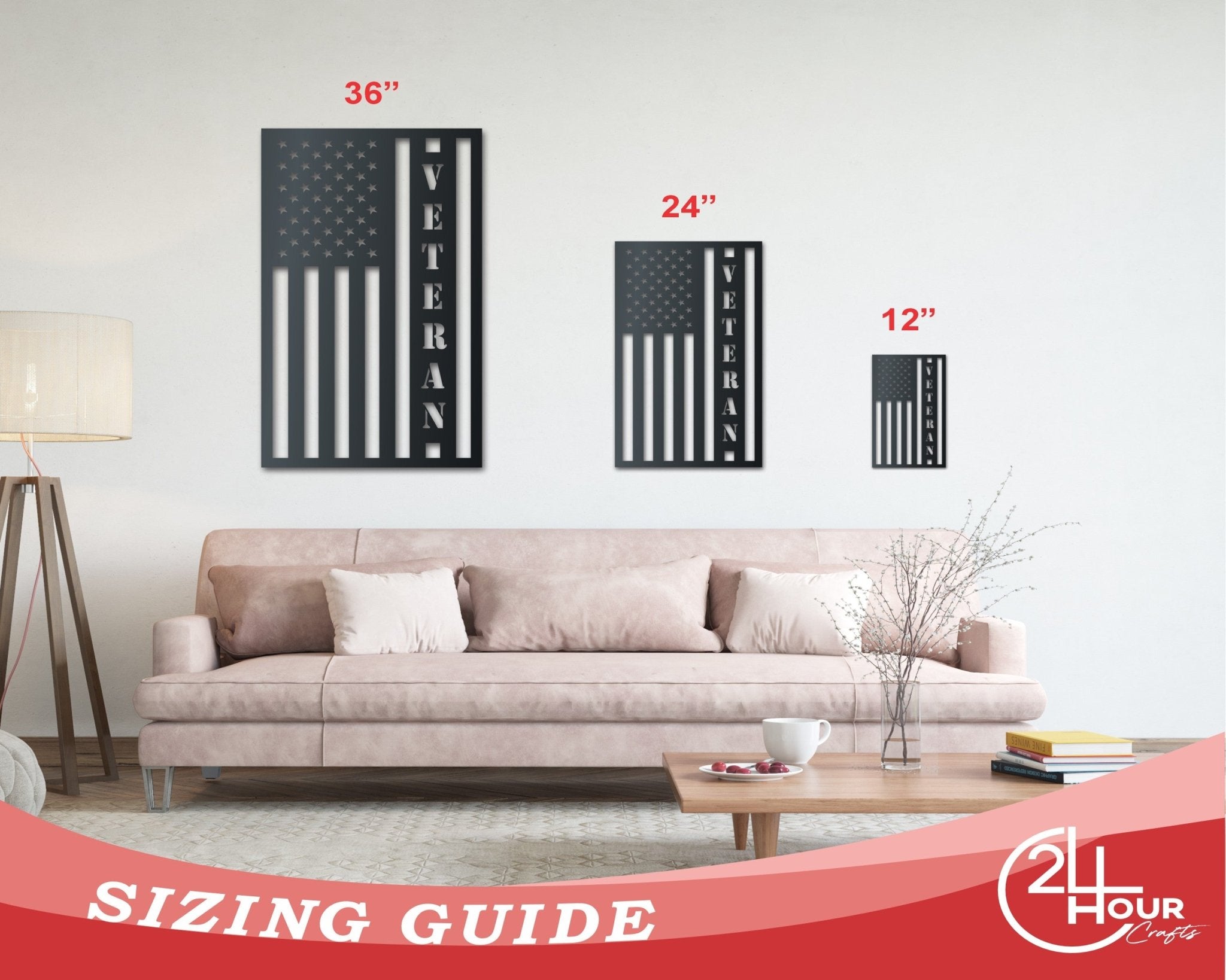 Metal Veteran USA Flag Wall Art | Veterans Patriotic | Indoor Outdoor | Up to 36" | Over 20 Color Options - PhishStones Products